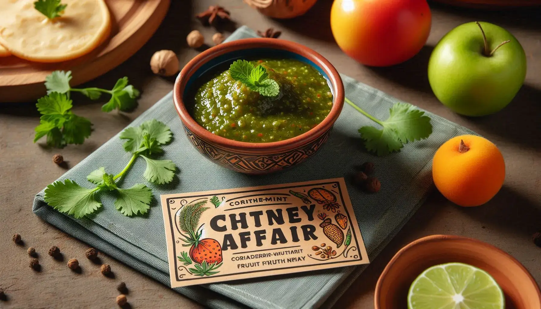 Coriander-Mint Fruit Chutney served in a bowl