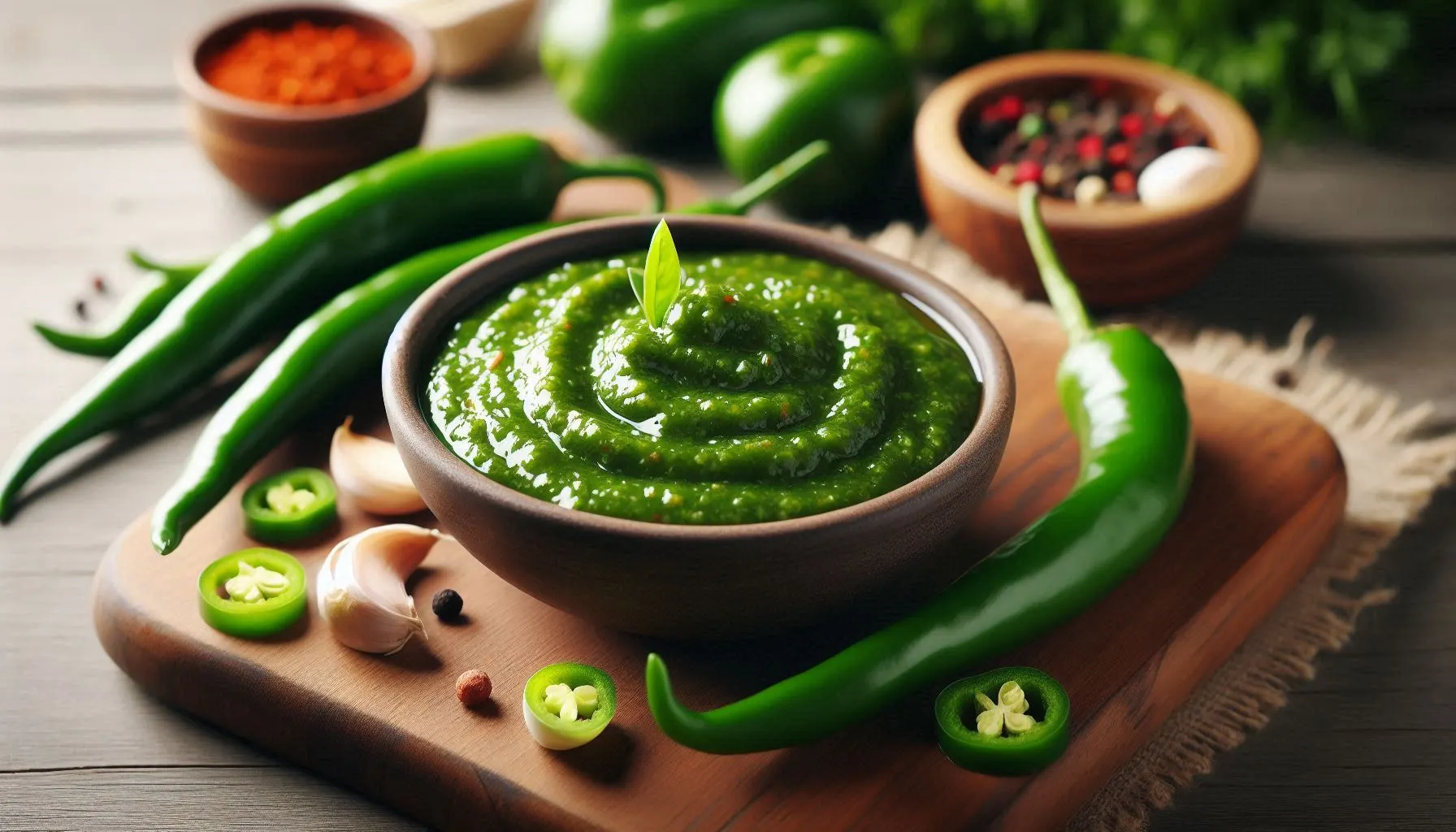 Green Chilli Chutney served in a bowl
