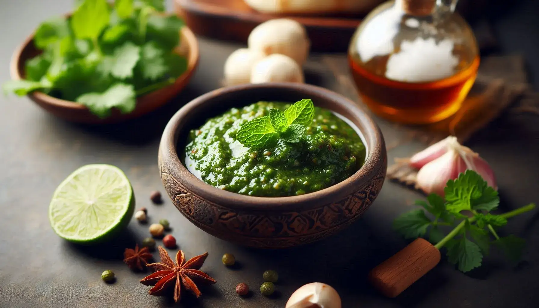Mint-Coriander Chutney served in a bowl