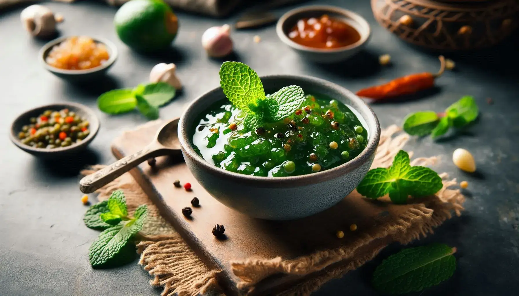Sweet Sour Mint Chutney served in a bowl